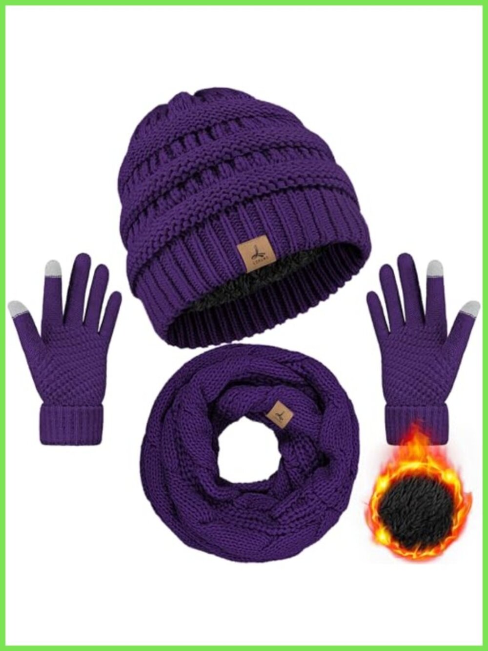 3-Piece Winter Beanie Scarf Gloves Set Touchscreen Acrylic Knit Warm